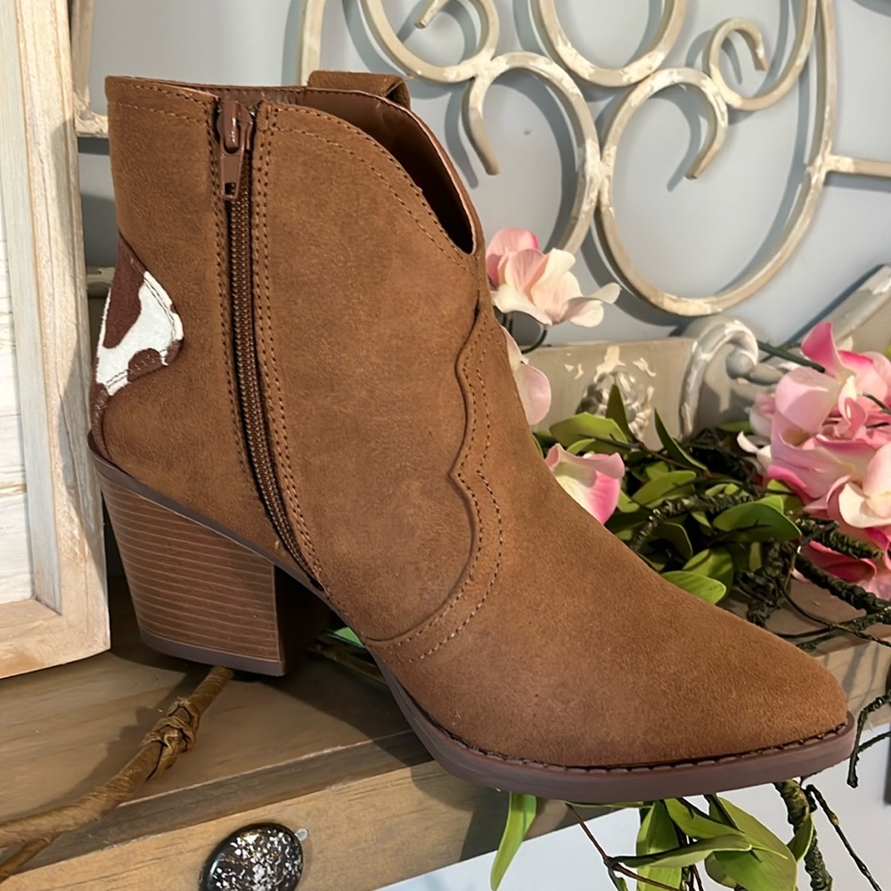Cowboy Booties Western Rich Brown Ankle Boots Sugar Women 7.5  8 Cognac Cowboy - Picture 8 of 14
